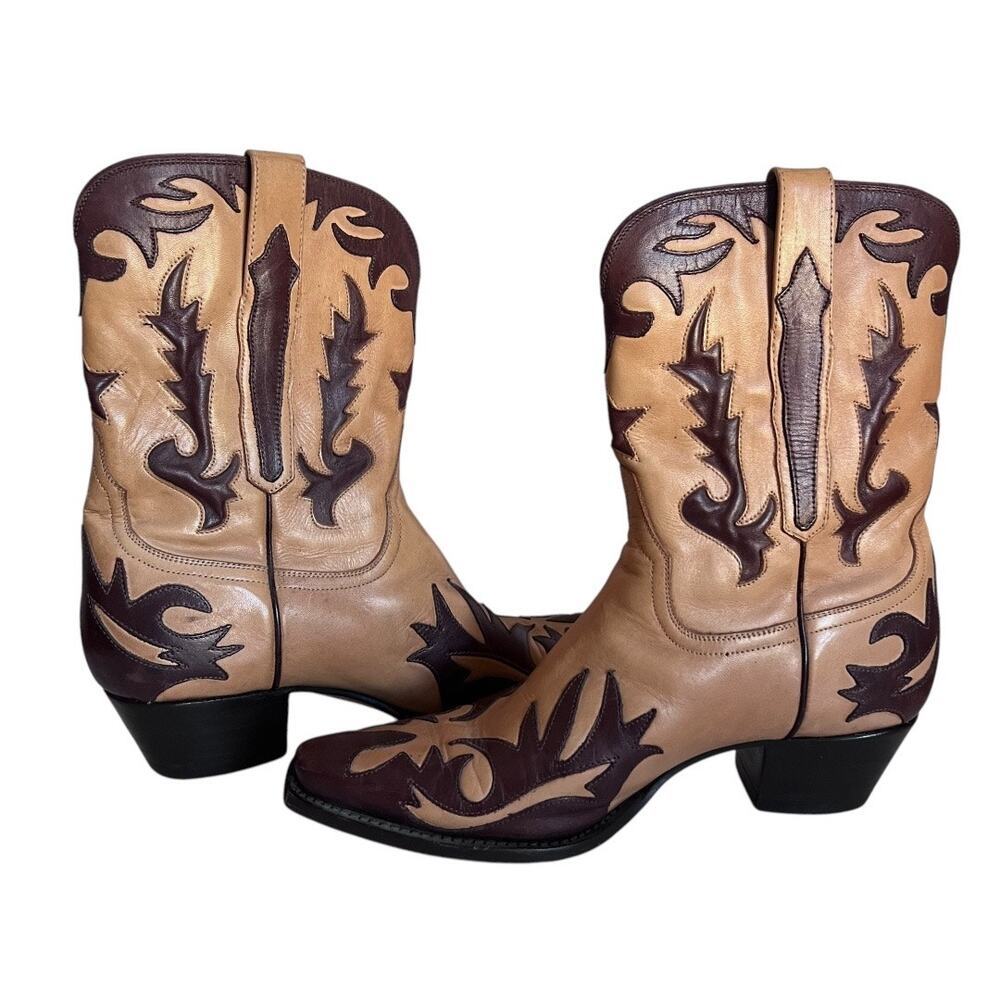 Lucchese Charlie 1 Horse Western Brown and Tan Leather Boots Women Size 8.5 B